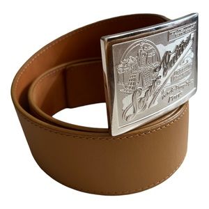 LOUIS VUITTON Logo Ceinture Jeans Belt Leather Brown Silver 80/32 M6815U 30JF972